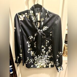 Ted Baker - Tie Neck Blouse - Navy Floral - Size 1
